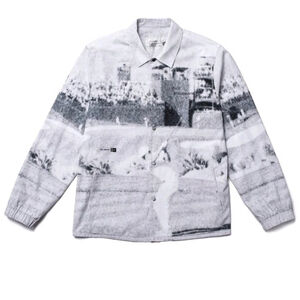 Students Golf Jacket Men's Size M Gray Pixelated Course Pic Snap Front Lined NWT